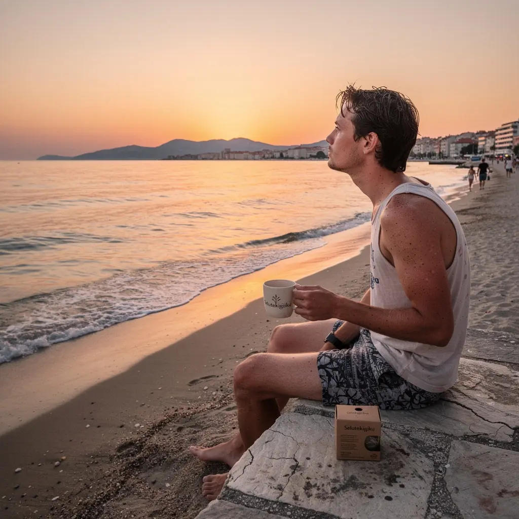 Zdravstveni simboli poput probiotika i probave oko šalice čaja.